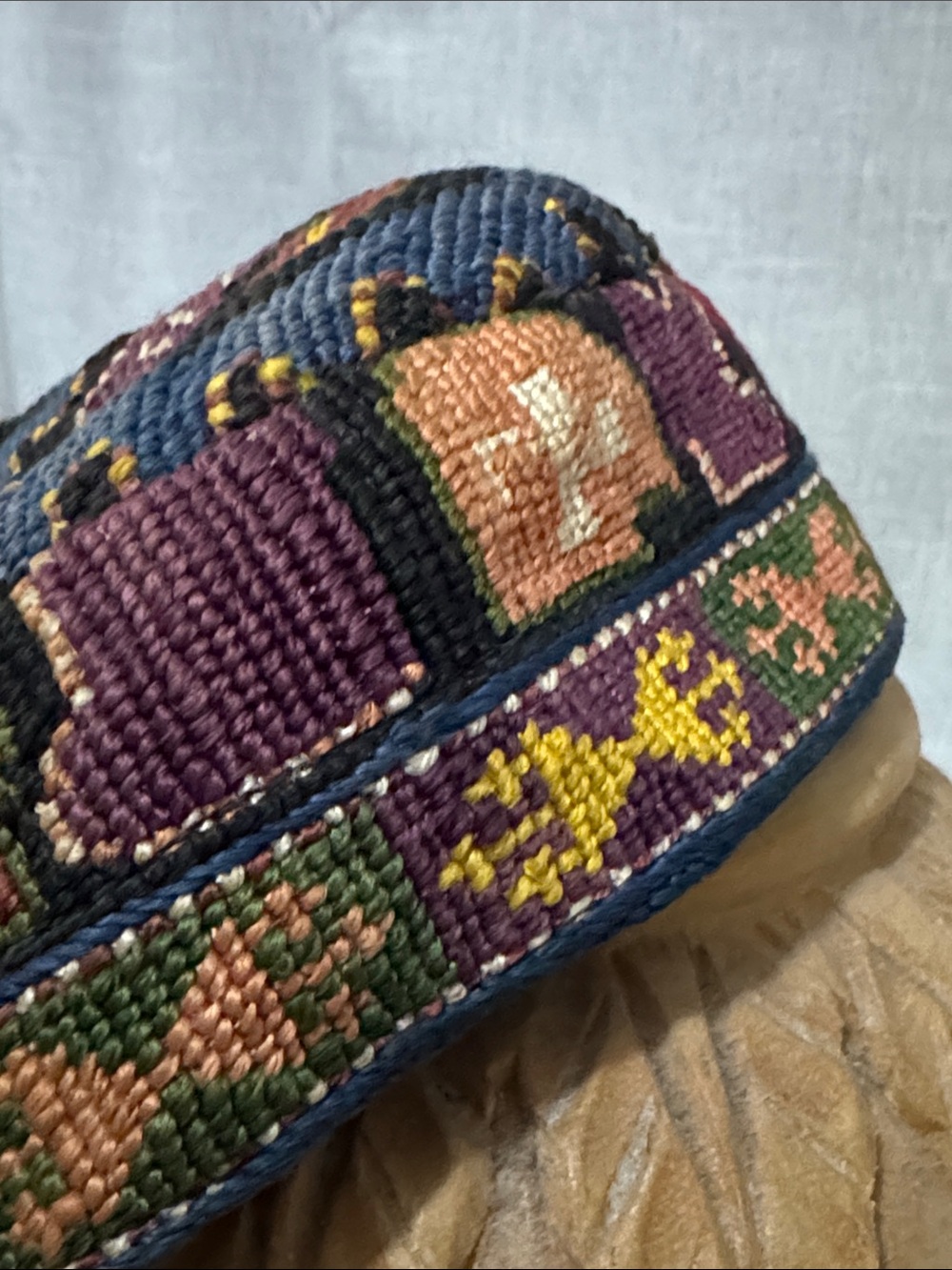 Vintage Uzbek Embroidered/Lined Unisex Skull Cap-Asia-Brightly Colored-EUC - Picture 5 of 9